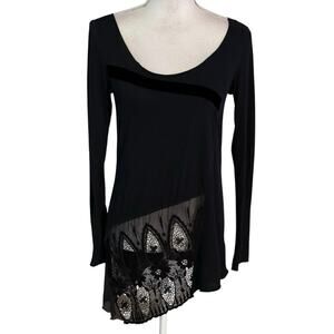 Johnny Was 4 Love And Liberty Size XS Eyelet Lace Top Asymmetrical Hem Black